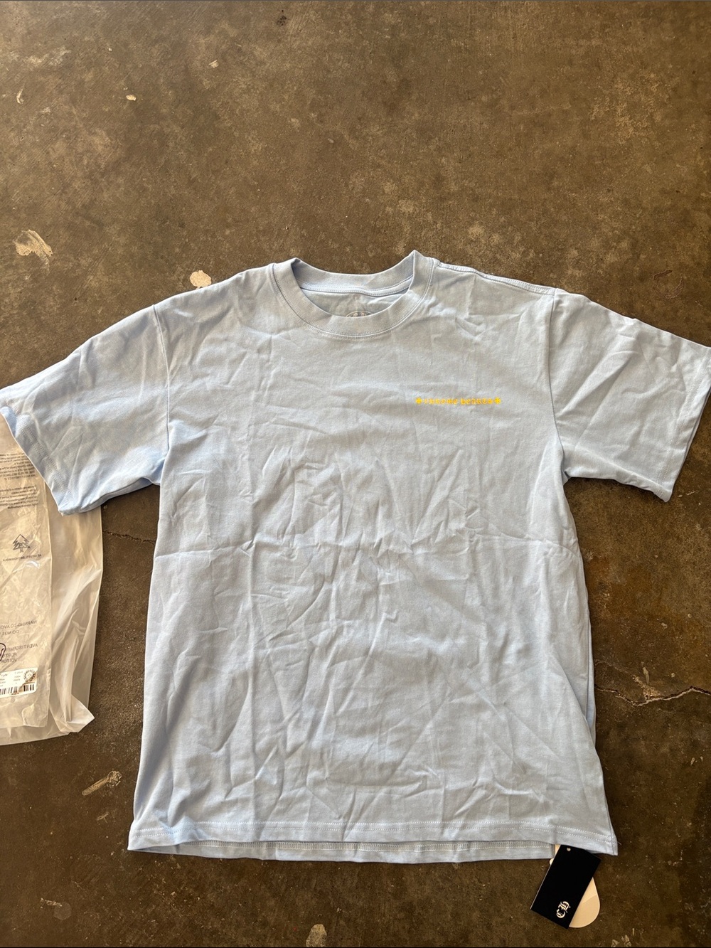 Chrome Hearts Baby Blue Short Sleeve Tee with Yellow Chest Script